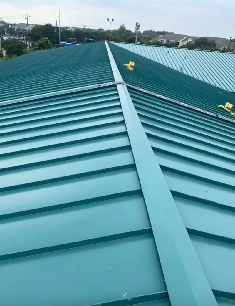Green commercial metal roof ridge and valley for Metal Roof Repair in Clay